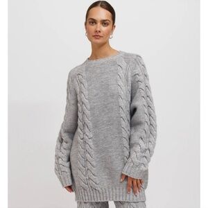 Brunette the Label Adele Cozy Gray Cable Knit Sweater